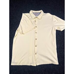 Weatherproof Vintage Mens Large Cream Pique Polo Shirt Cotton Stretch Casual